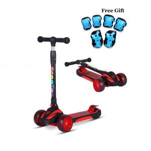 SDSPEED Kick Scooter with Extra Wide Light-Up Wheels, 3 Height Adjustable