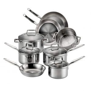T-fal Model E469SC 12-Piece Stainless Steel Cookware, Silver