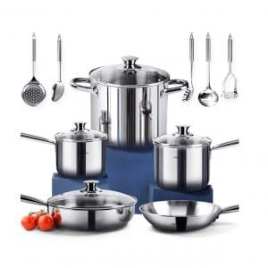 HOMI CHEF Nickel Free 14-Piece Stainless Steel Pots and Pans Cookware Set