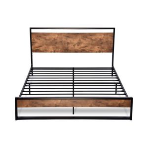 Amooly Queen Metal and Wood Platform Bed