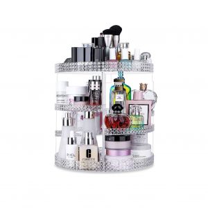 Awenia Makeup Organizer, Adjustable Makeup Storage 360-Degree Rotating Cosmetic Storage Unit (Clear)