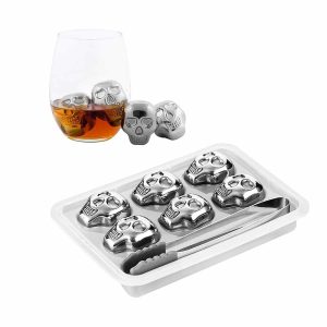 6Pcs Stainless Steel Skull Ice Cube Molds with Clip