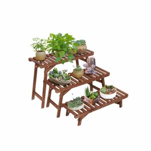 Ufine Freestanding 3 Tier Step Wood Plant Stand